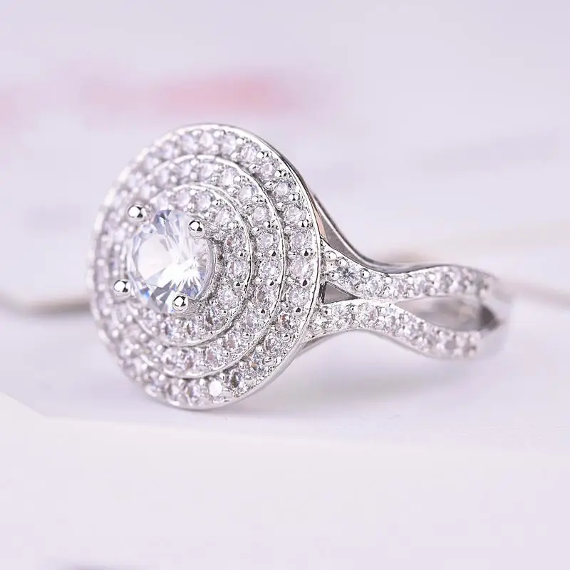 Copper Silver Color Anillos Fashion Jewelry Rings For Women Round White Zirconia Environmental Rhinestone Wedding Rings