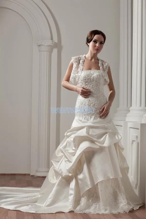 

free shipping 2016 new design hot seller with lace jacket custom size/color bridal gown lace up actual a line wedding dresses