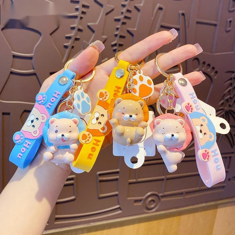 New Cartoon Roar Lion Keychain Cute Pink Yellow Blue Resin Bag Car Metal Keyring Soft Lanyard Women Boy Lover Gift 2