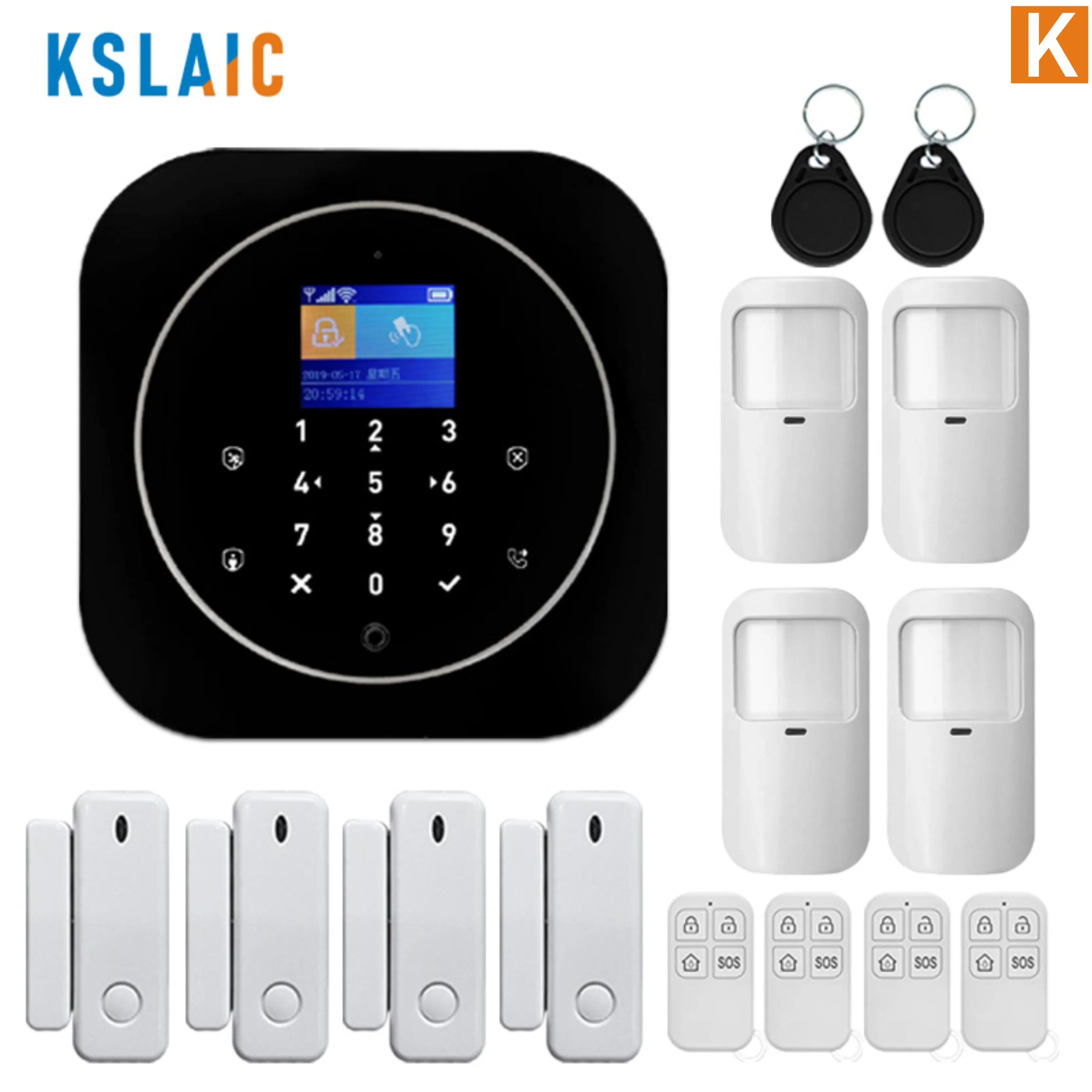 Set K Беспроводная домашняя охранная Wi-Fi GSM сигнализация RFID с ЖК-клавиатурой, Автонабор сирены, датчик, комплект Tuya Smart App, управление детектором движения - Цвет: Set K
