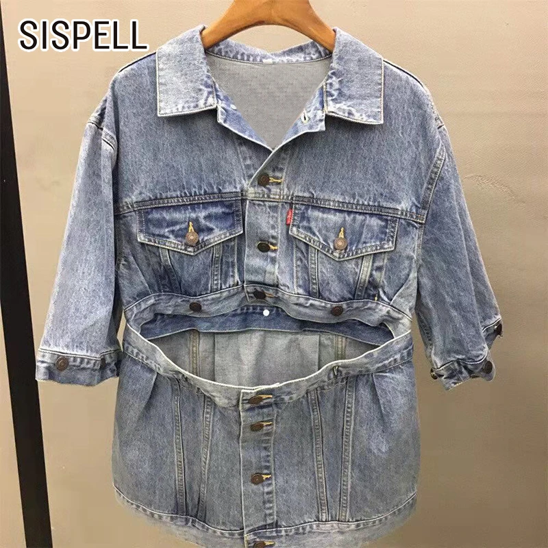 SISPELL Осень Лоскутная джинсовая куртка для женщин воротник с лацканами с длинными рукавами Бандажное пальто Топы женские модная новая одежда