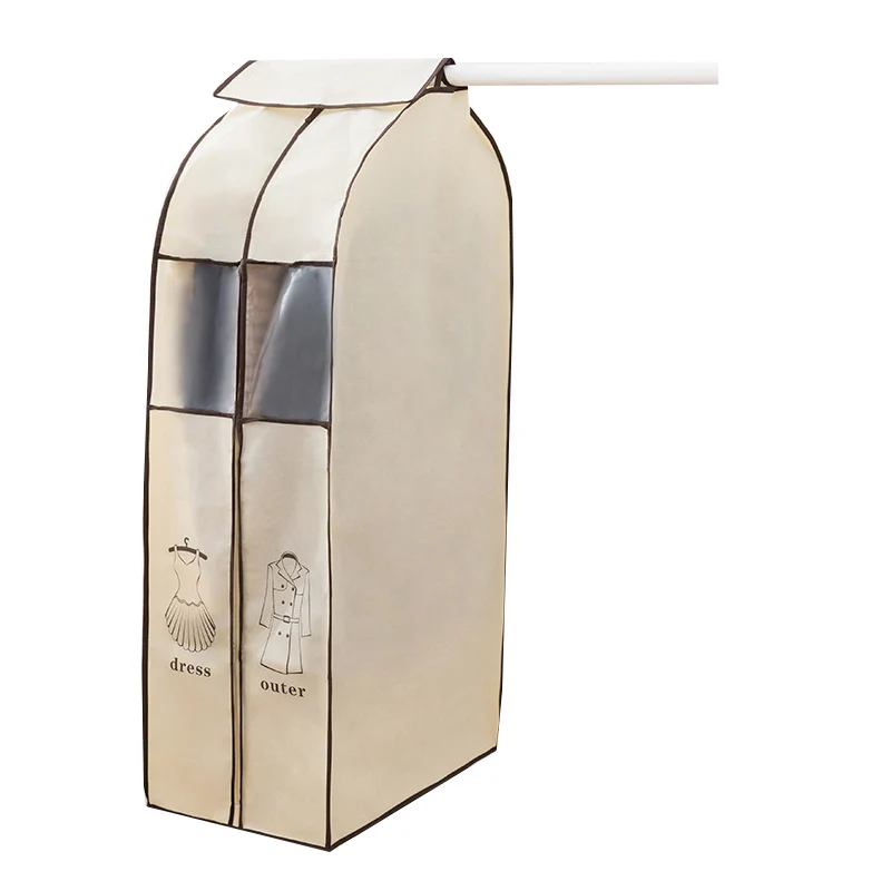Big Size Clothing Dust Cover Storage Bag Hanging Clothes Bag Protective Cover(Beige