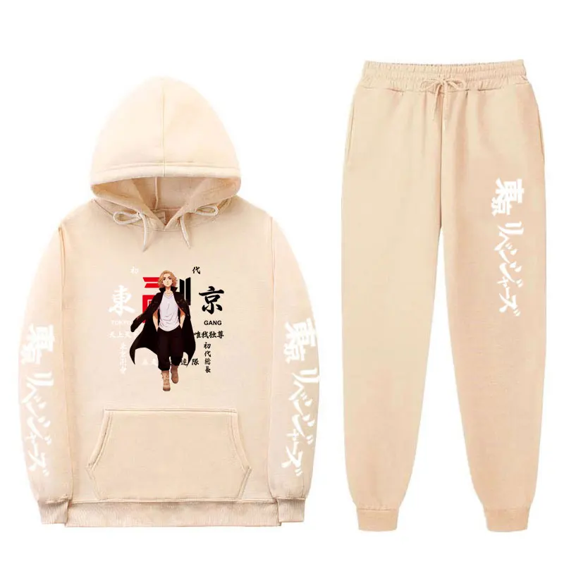 2021 Hot-selling anime joggingbroek Tokyo Avengers printed 2-piece winter sweatshirt + drawstring pants hoodie sweatshirt mens tracksuit set