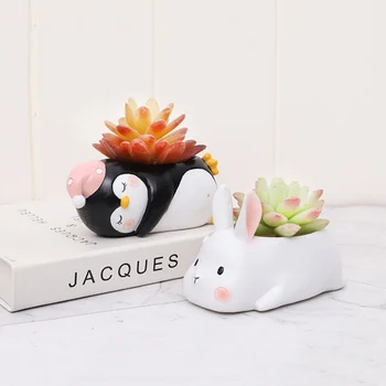 

Lovely Animal Flowerpots Resin Succulent Planter Pot Rabbit Penguin Pot Tabletop Flowerpot Party Gifts Home Decortion Gardening