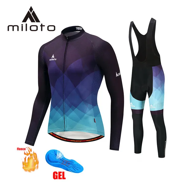 bib black sets MILOTO зимняя одежда для велоспорта, Майо ciclismo, термо флисовые длинные комплекты,, мужские костюмы для горного велосипеда, гоночные комплекты для езды на велосипеде - Цвет: bib black sets