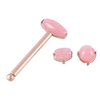 

Jade Roller for Face 3-In-1 Detachable Face Roller Natural Gemstone Powder Crystal Wheel Jade Beauty Device Lollipop Face Massag