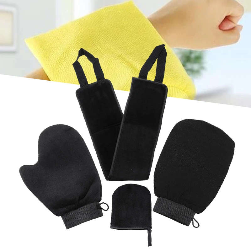 4pcs Self Tanning Mitt Exfoliating Back Applicator Soft Gloves Set Body