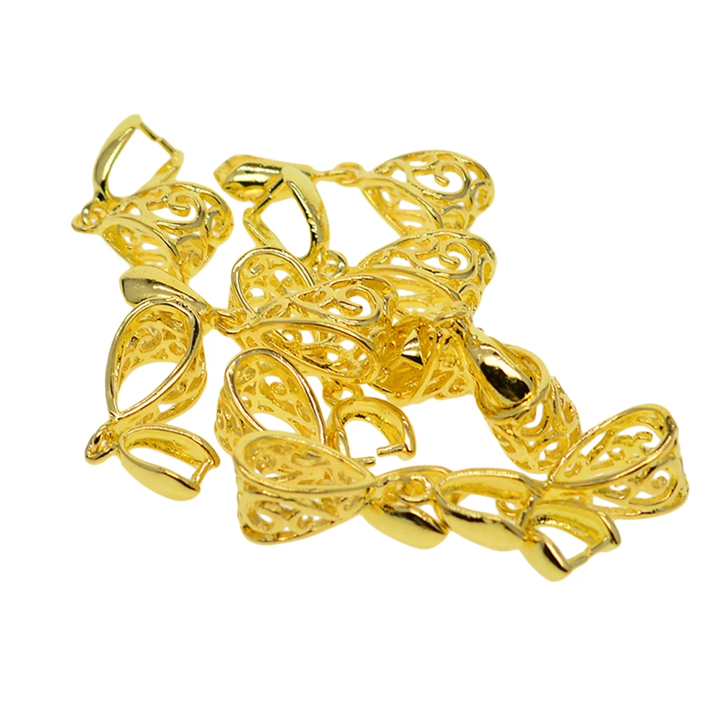 Gold Tone Pinch Style Bails Clasps Jewelry Findings for DIY Necklace Pendants, Jewelry Findings for DIY Crafts (Pack of 10 PCS)