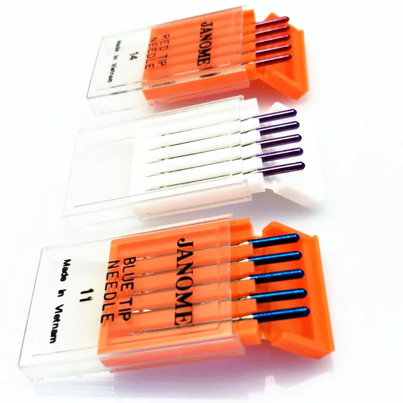 

1 set 5 pcs Janome Sewing Machine accessories Blue Tip Needle Size 11 ;Purple Tip Needles 14; Red Tip Needles 14 7YJ283