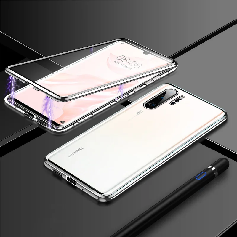 Slivery Металлический магнитный стеклянный чехол для huawei P20 P30 Lite P Smart Z Y6 Y7 Y9 Prime Honor 8X9X20 mate 30 Nova 3 3i 5i 5 Pro - Цвет: Slivery