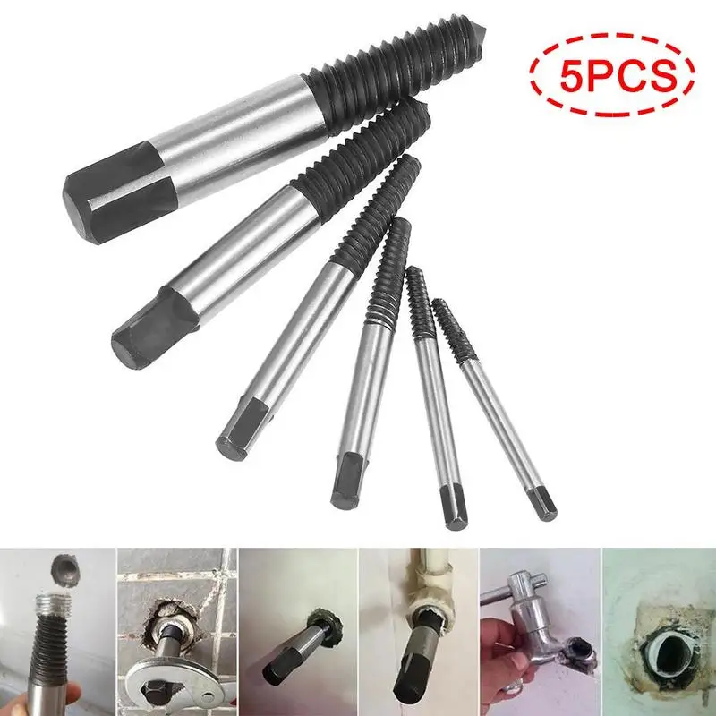 5pcs Bolt Screw Remover Broken Extractor Kit EZ Easy Outs Out Stud Reverse Thread Tools afbeelding