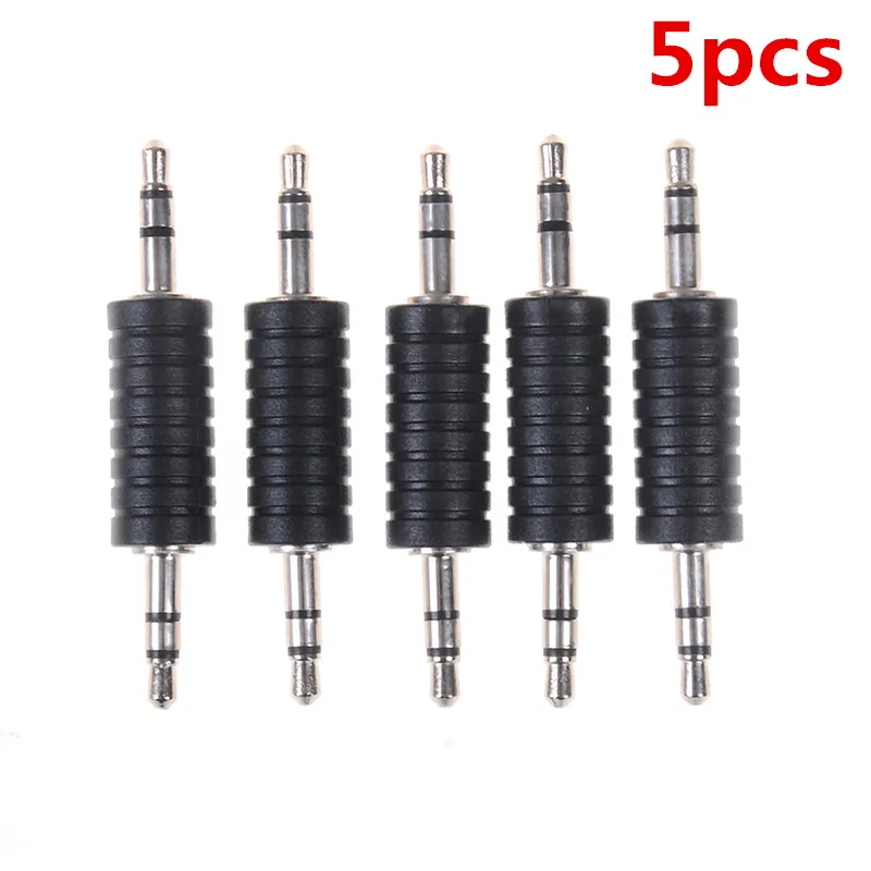 5pcs 3.5mm Stereo Male To Male Jack Audio Plug Connector Coupler Adapter Joiner Black Nickel Plated
