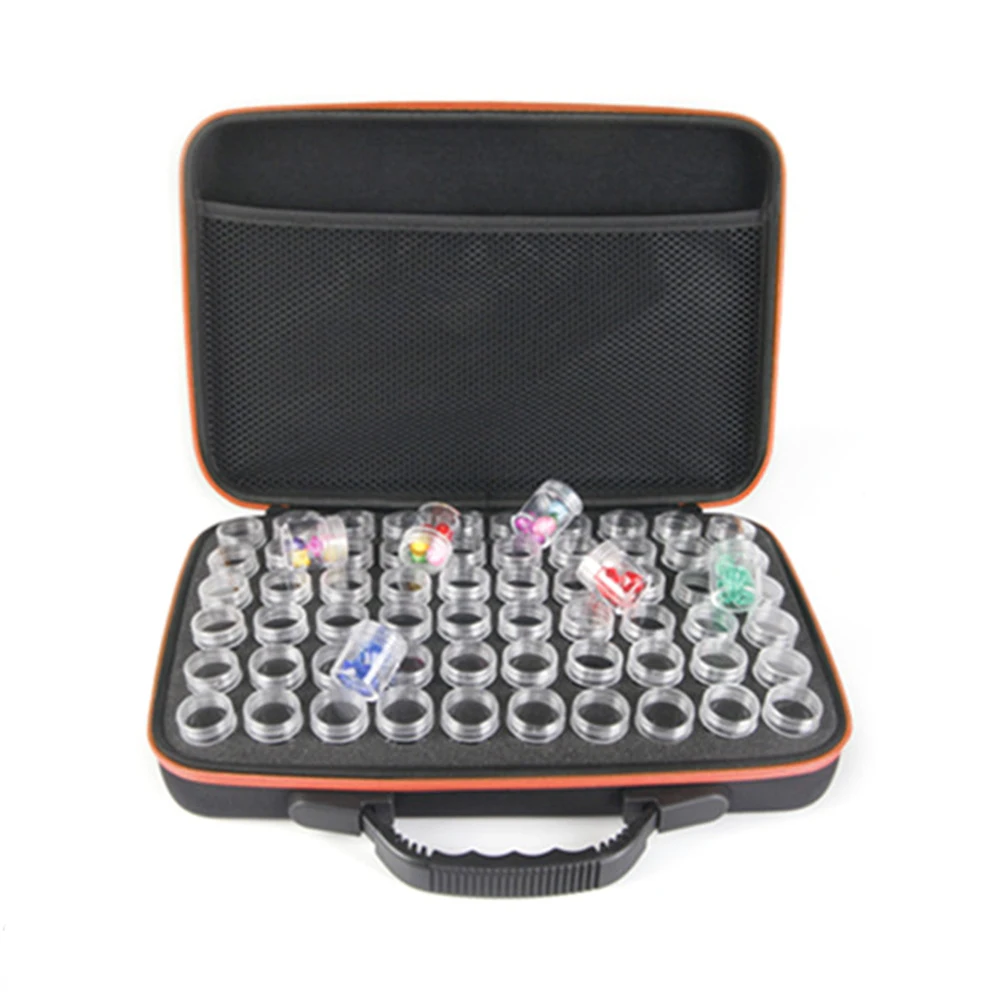 

60 Bottles Hand Bag Cross Stitch Beads EVA Storage Box Tool Diamond Painting Drill Zipper Design Shockproof Protective Cover