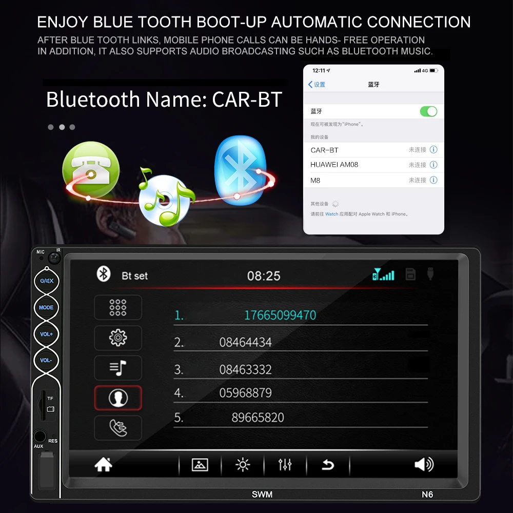 Camecho 2 din автомагнитола " HD Автомагнитола 2DIN сенсорная Автомобильная стерео Автомагнитола зеркальная связь MP5 Bluetooth USB TF FM Поддержка камеры заднего вида