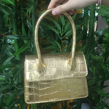 

Fashion Women Gold Party Bag 2020 Medium Size Fashion Crocodile Pattern Leather Shoulder Bag for Lady