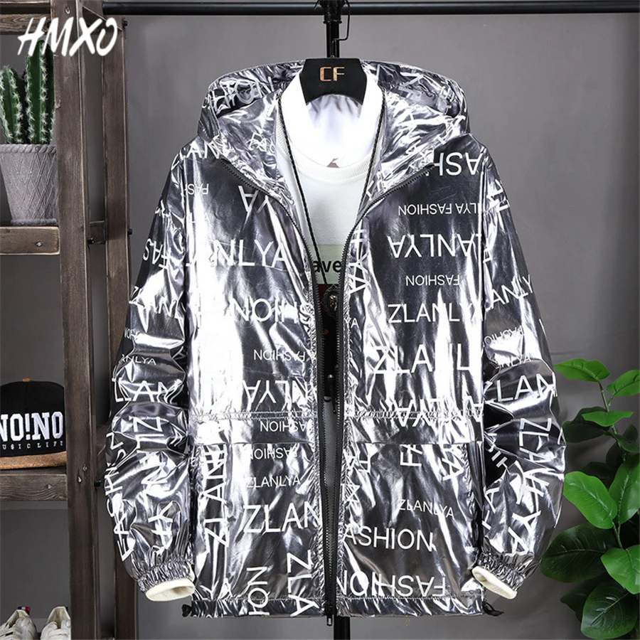 HMXO новая Блестящая серебряная куртка с длинными рукавами Мужская ветровка в