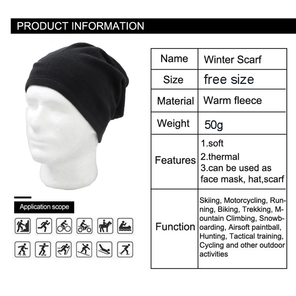 Winter Fleece Scarf Neck Warmer for Men Women Windproof Hats Motorcycle Cycling Head Wear Thermal Half Face Mask Outdoor Ski Cap