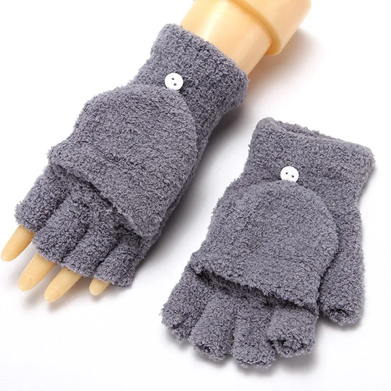 Fingerless Warm Glove Women Plush Winter Warm Half Finger Flip Knitted Mitten Gloves
