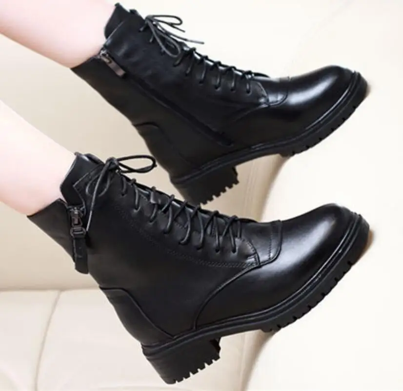 

Round Toe Lace Up Women's Short Boot Lady Boots Rock Shoes Woman Clogs Platform Zipper Ankle Ladies Rubber Martins Med 2019