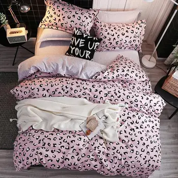 

Pink Leopard Print Home Bedding Sets Duvet Cover bed linen Pillowcase Flat Sheet King Queen Full 4pcs Twin 3pcs