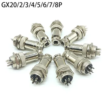 

1set GX20 2/3/4/5/6/7/8 Pin Male + Female 20mm L94-100Y Circular Wire Panel Aviation Connector Socket Plug with Cap Lid