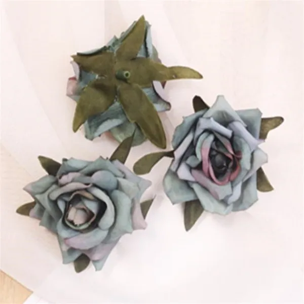 Синий 100Pcs Dia.6cm/2.36" Fake Rose Flower Heads Artificial Roses for Wedding Bride Headdress Wrist Christmas Party Home Decorations - Цвет: Синий