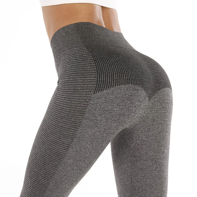

Seamless New European and American Slim Striped High Waist Fitness Bottoming Sports Yoga Pants Female Leggings Pants for Women
