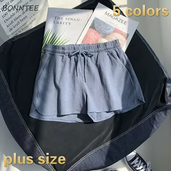 

Shorts Women Plus Size Elastic Waist Wide Leg Thin Breathable Korean Style Solid Pockets Summer Hot Sale Home Womens Daily Short