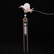 Китайская длинная Лунная палочка для волос Hanfu, тиара, женские аксессуары для волос, серебряная летающая птица, жемчужный головной убор, заколки для волос, женские Украшения для волос