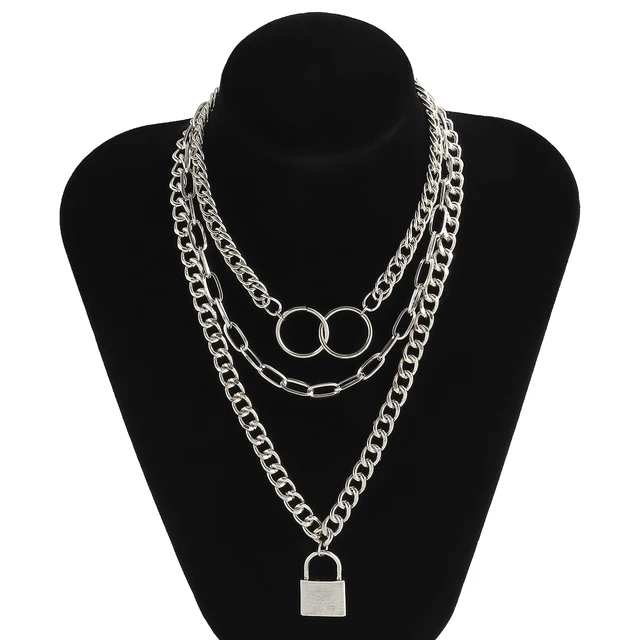 KunJoe 2021 New Hip Hop Bling Lock Pendant Choker Iced Out Shiny Cubic Zircon Necklace For Men Charm Jewelry Fashion Punk China X01062 silver