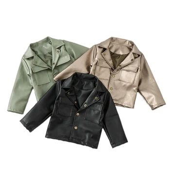 

unisex leather jackets for boys and girls 2020 autumn children's clothing boys black PU leather coats girls leather outerwear