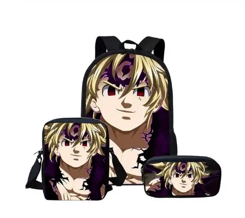 Mochila Escolar Infantil De Anime Siete Pecados Capitales Para Ninos Ninas 3 Uds Nanatsu No Taizai Meliodas Elizabeth Mochilas Aliexpress