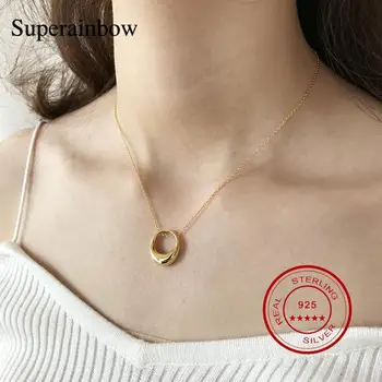 

SUPERAINBOW 925 Sterling Silver Gold Collar Necklace Female Simple Pendant Trend Circle Necklace From ETSY For Women SR-N37
