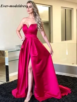 

2019 New Modest Evening Dresses With Side Split Sweetheart Sleeveless Zipper Back Formal Prom Gowns Sweep Trainrobe de soiree