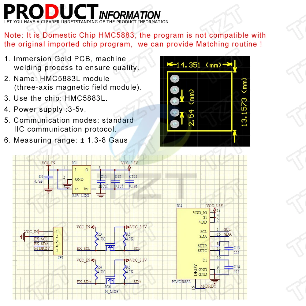 1 шт. GY-271 электронный компас модуль HMC5883L трехосевой компас трехосевой датчик магнитного поля