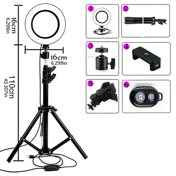 

Dimmable LED Selfie Ring Light with Tripod USB Selfie Light Ring Lamp Big Photography Ringlight with Stand for Cell Phone Studio
