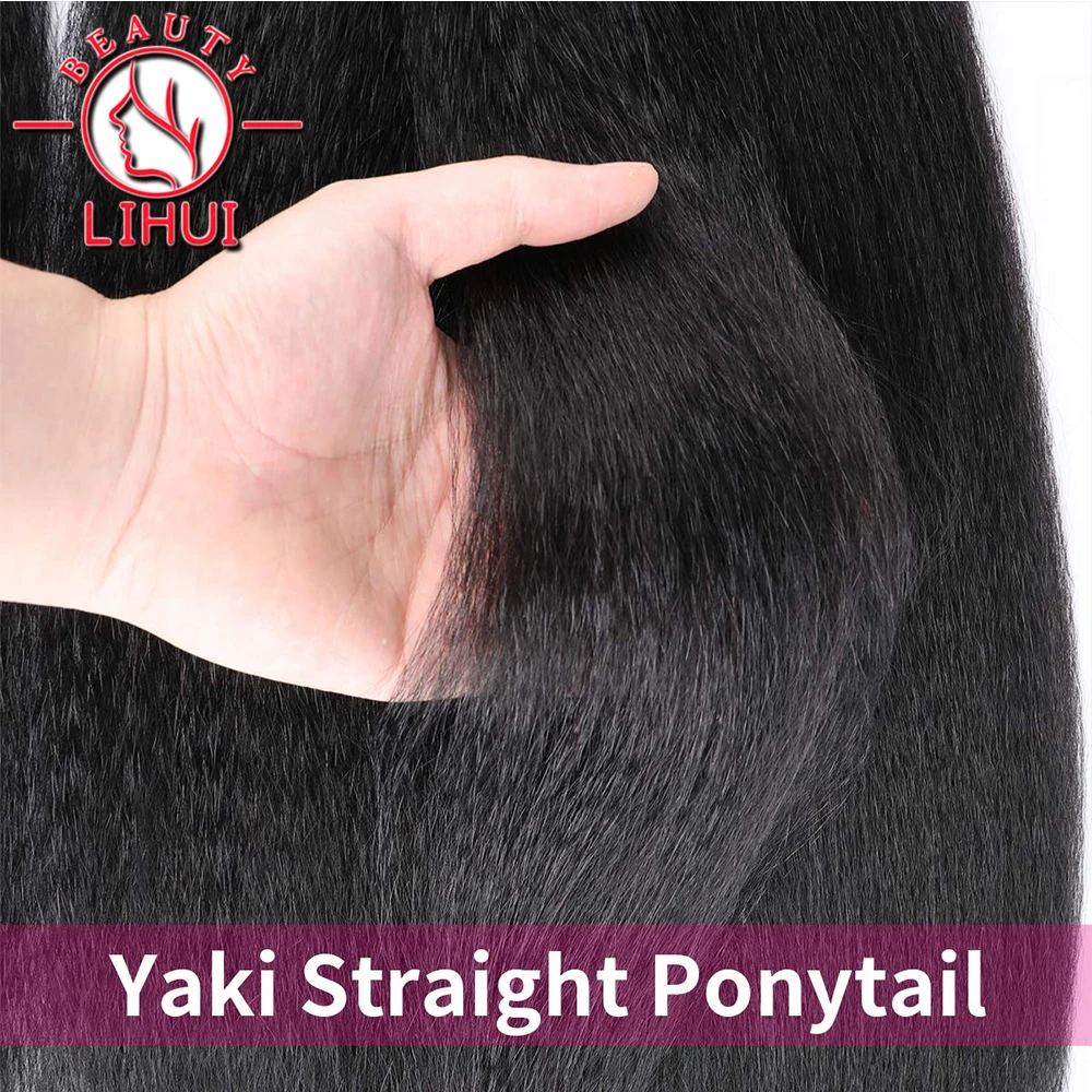 Lihui 24Inch Long Ponytail Extension Yaki Straight Fake Hair Ponytail Black Blonde Synthetic Hairpiece Wrap On Clip Hair fake hair extensions