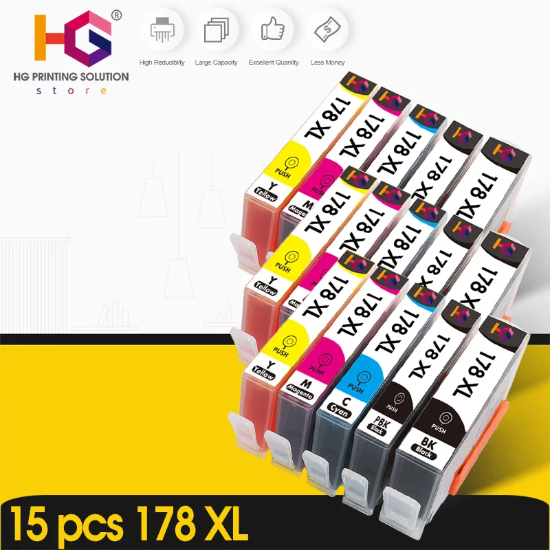 

ALIZEO 5PK compatible Ink Cartridge for HP 178 for HP178 178XL Photosmart 5510 5515 6510 7510 B109a B109n B110a Printer