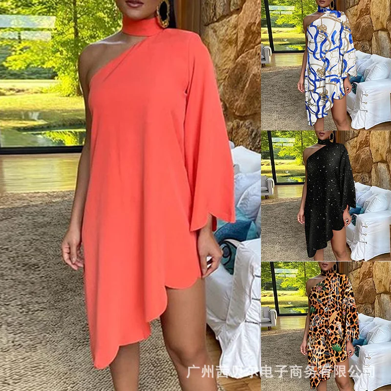 Wepbel Fashion Women Summer Dress Orange Cross-Shoulder Dresses Loose Straight Irregular Hem Casual Mini Dress Wepbel Fashion Women Summer Dress Orange Cross-Shoulder Dresses Loose Straight Irregular Hem Casual Mini Dress