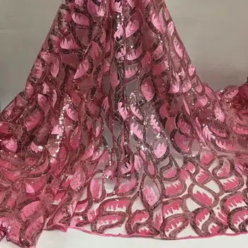 

New Pink Color Sequined Embroidered Net Mesh Lace Fabrics For Indian Women Evening Party Bridge Dresses Classical Sequins Laces