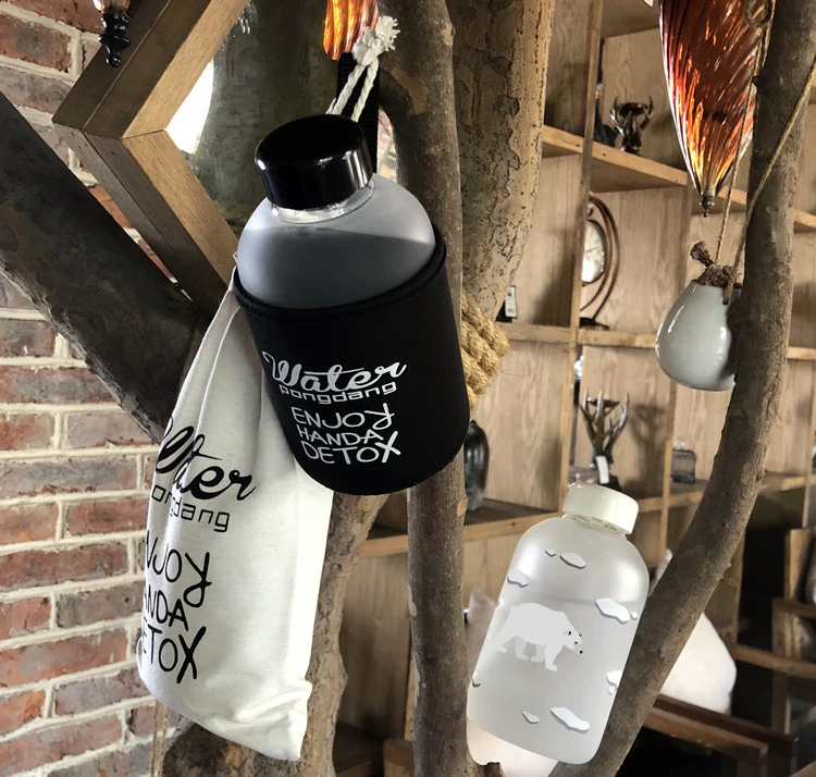 Whale Cup 600ML Frosted Glass Mup Leak-Proof Fashion Mineral Water Bottles  Drinkware Camping Travel Easy to Carry Sport Bottle