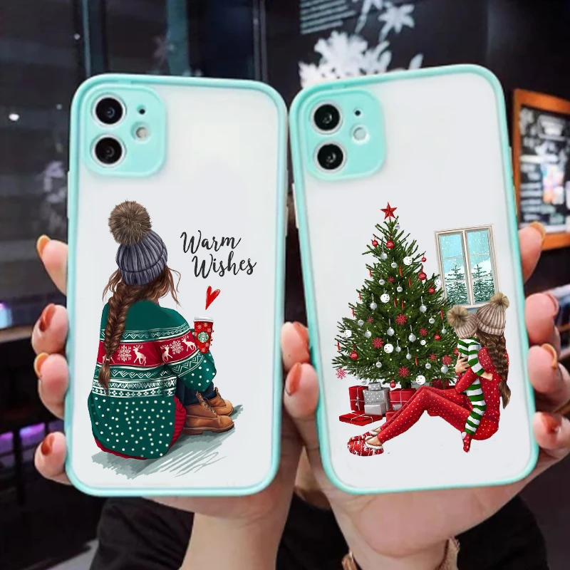 Merry Christmas Girl Cellulare Bumper Blue Matte Pc Back Phone Case Per Iphone 11 12 13 14 15 Pro Xs Max 7 8 15 Plus X Xr Case
