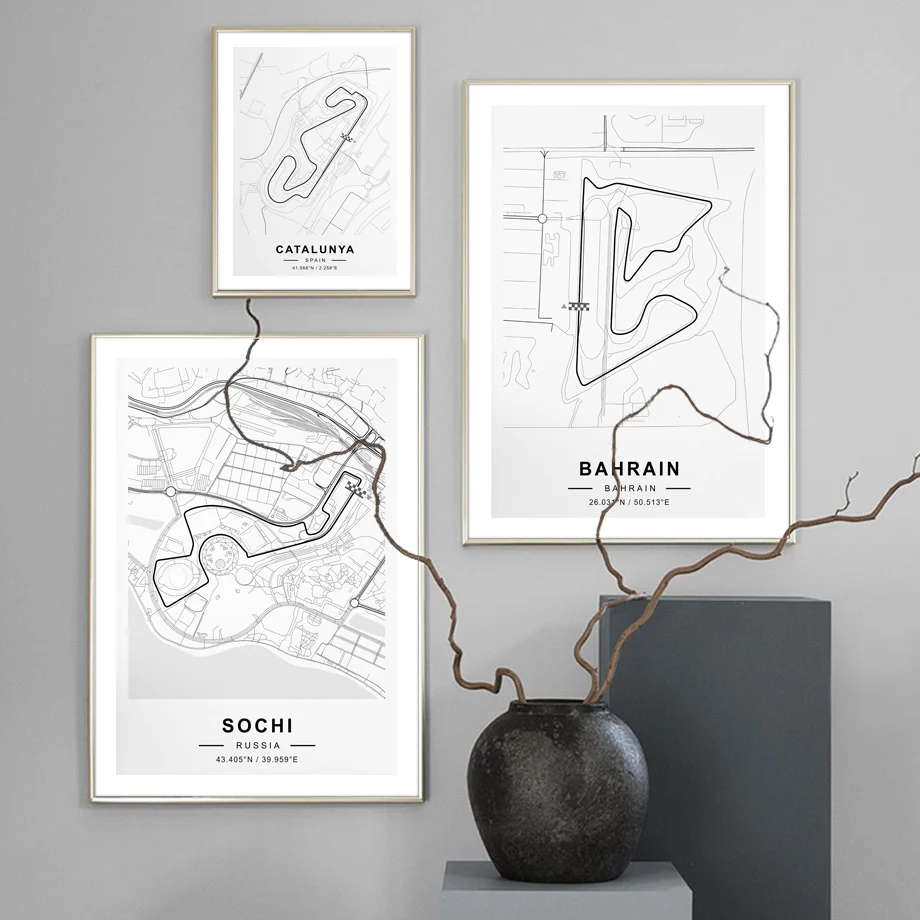 Formula One Circuit Map F1 Nordic Poster Monaco SOCHI Race Track Wall Art Prints Canvas Painting Decor Pictures For Living Room
