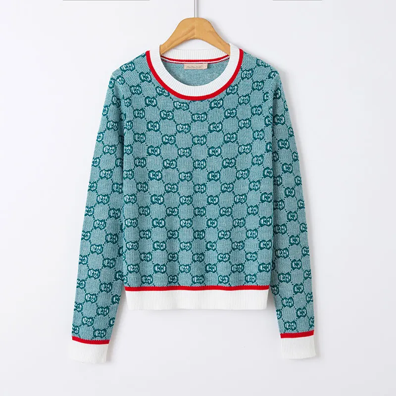 Повседневный стильный геометрический Женский вязаный свитер и пуловеры с длинным рукавом, женские модные свитера на весну и осень - Цвет: Lake blue
