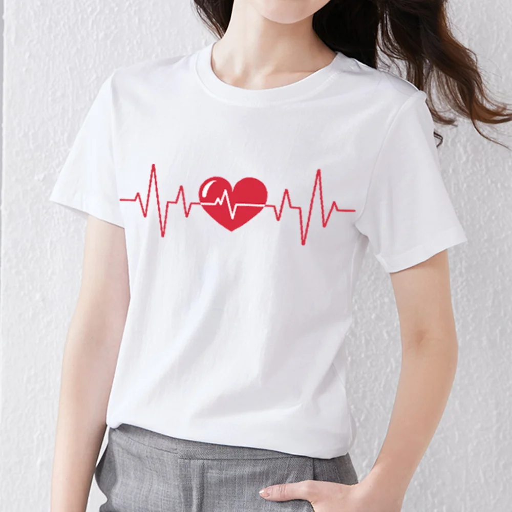 

Simple White Women's T-shirt Harajuku Fashion Love Series Women's Top T-shirt Ladies Summer Casual Slim Round Neck Short Sleeve