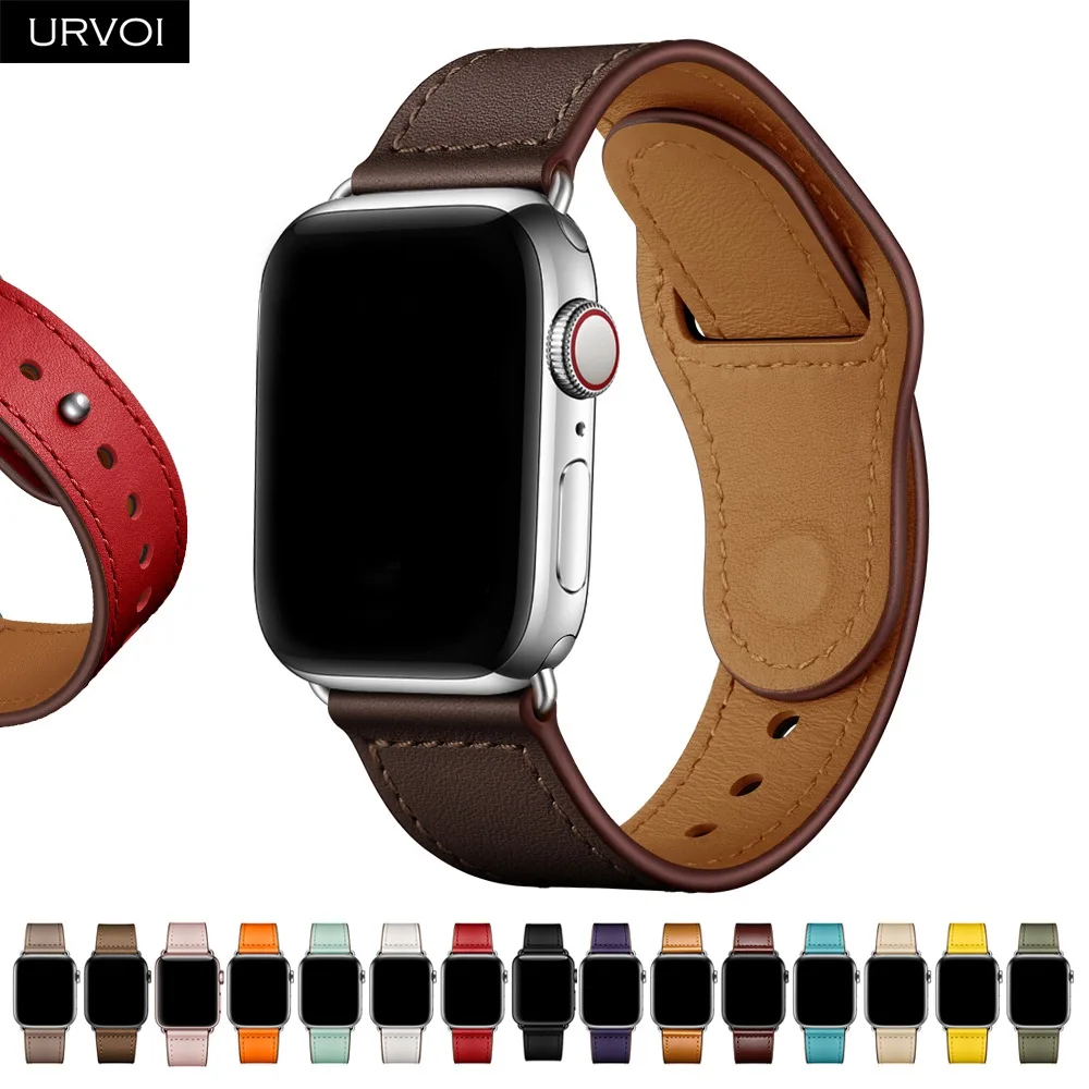 URVOI ремешок для apple watch серии 5/4 3, 2, 1, ремешок для наручных часов iWatch, большие размеры 40-44 мм спортивный ремешок из натуральной кожи Swift Pin& tuck ручной работы