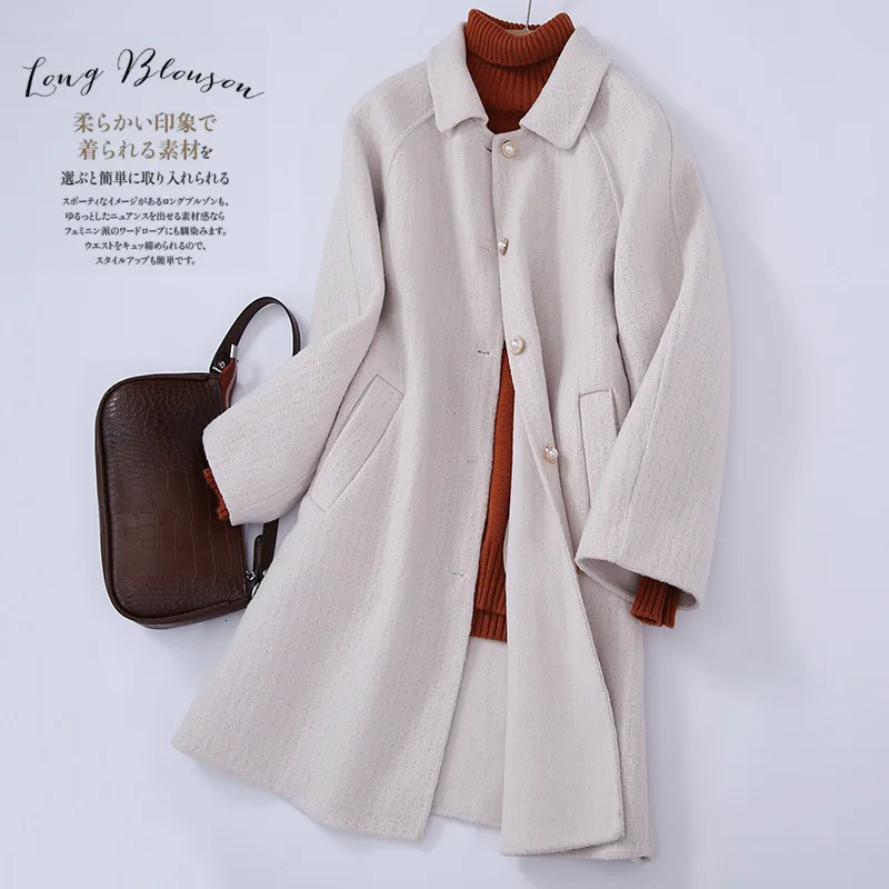 

Zoj Hand Crack Two-sided Wool Wool Overcoat Woman Suit-dress Woolen Loose Coat Woman Clothing Group