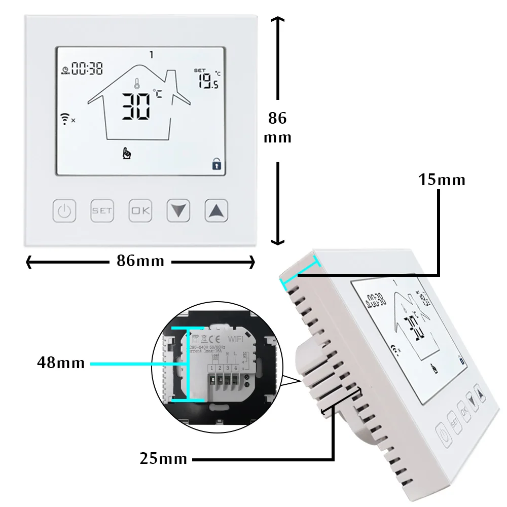 Умный Wi-Fi термостат 16A контроллер температуры Электрический теплый пол обогревающий термостат работает с Echo Google Home Tuya