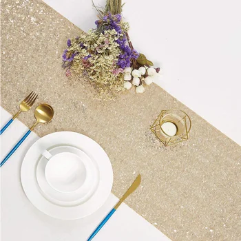 

Glitter Table Runner 12x108 Inch Light Gold Sequin Table Runners Long Table Decoration for Banquet New Year Table Runner-M1012