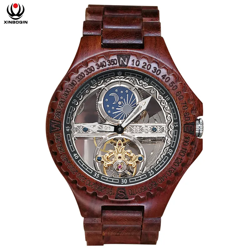 Креативные прозрачные мужские механические часы с автоматическим заводом, часы с турбийоном из натуральной кожи, водонепроницаемые часы Montre Moon Phase